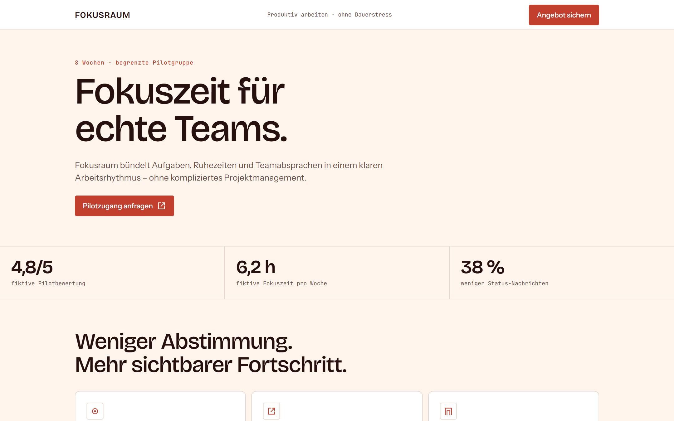 Bildschirmfoto der Landingpage mit fiktiver Kampagne